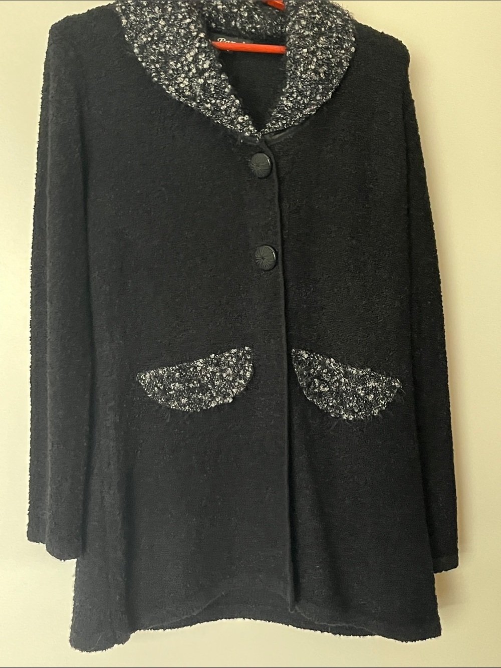 Papa Vancouver Black Women's Knit Jacket with Textured Trim - Picture 2 of 4